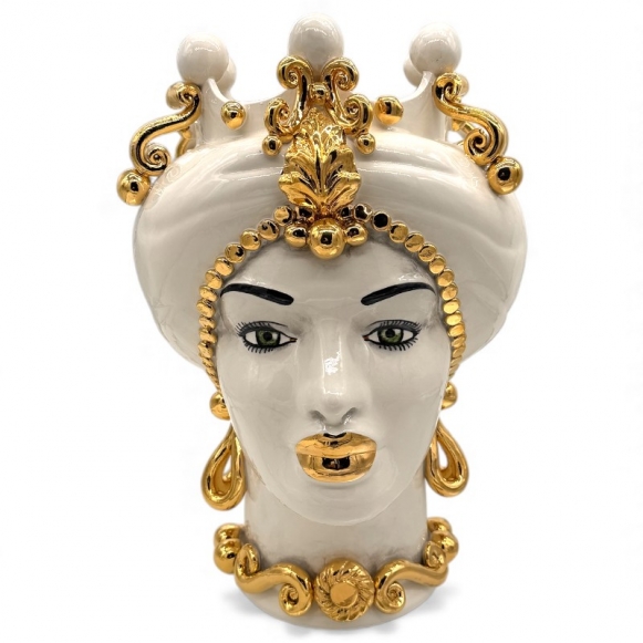 Teste di Moro in Ceramica Decorata Luxury White Gold H. 40 cm x L. 30 cm