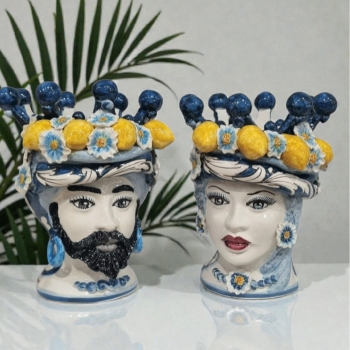 Teste di Moro siciliane in Ceramica Caltagirone Uomo-Donna cm 25