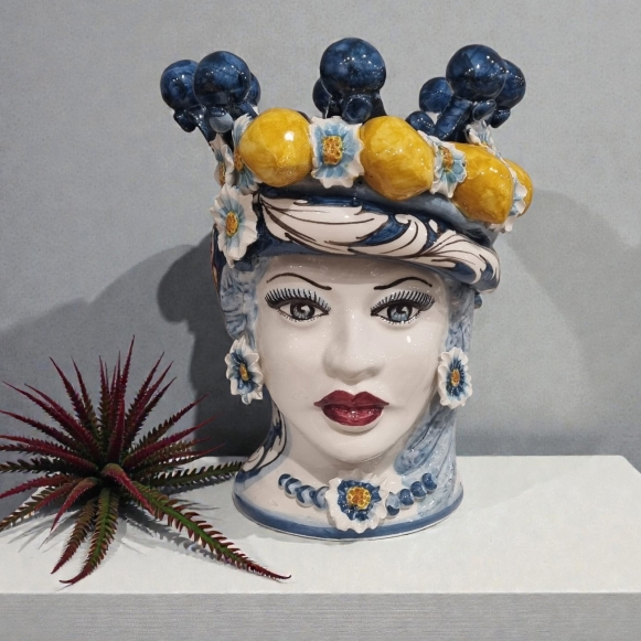 Teste di Moro siciliane in Ceramica Caltagirone Uomo-Donna cm 25