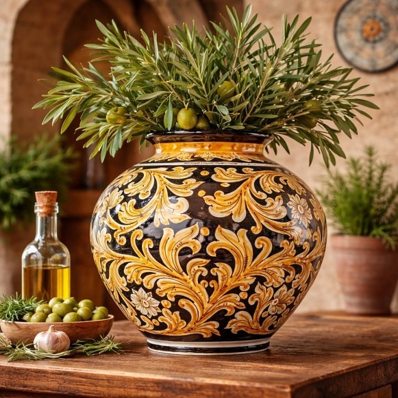 Orcio Ceramica Siciliana di Caltagirone Nero H. 40 cm