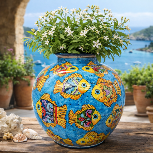 Vaso in ceramica – Mod. Palla Pesci cm 35