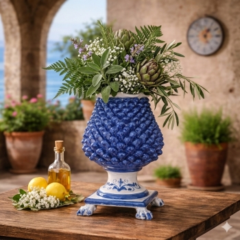 Pine Cone Sicilian cm 40 Caltagirone Blue Flower Stand