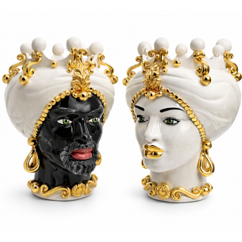 Teste di Moro in Ceramica Decorata Luxury White Gold H. 40 cm x L. 30 cm