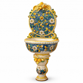 Fontana in ceramica siciliana di Caltagirone decoro Blu Frutta