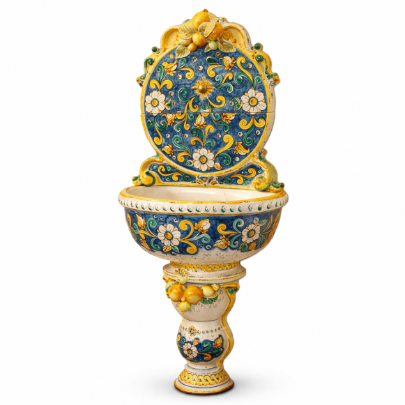 Fontana in ceramica siciliana di Caltagirone decoro Blu Frutta