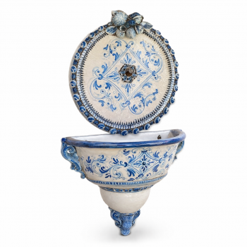 Caltagirone Ceramic Wall Fountain Fruit Antique Blue 55 cm