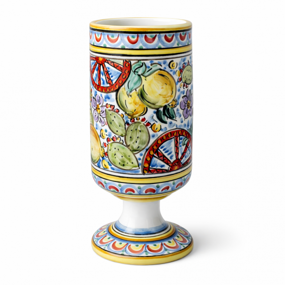 Portafiori Cilindro Sicily in Ceramica Siciliana Caltagirone H. 32 cm