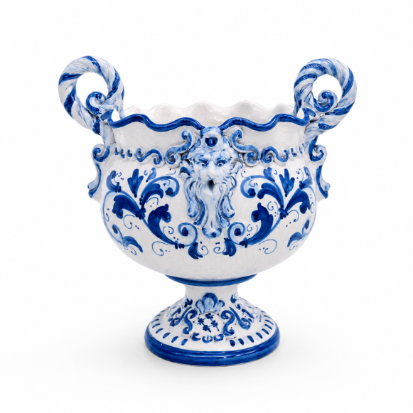 Centrotavola Alzata Ovale Ceramica Siciliana Caltagirone Blu cm 38
