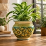 Portavaso in Ceramica di Caltagirone Ornato Verde – Ø 35 cm