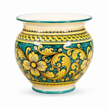Portavaso in Ceramica di Caltagirone Ornato Verde – Ø 35 cm