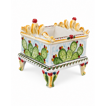 Fioriera Siciliana Decorata Fichi d'India su Piedini – Ceramica Artigianale H. 24 x L. 24 cm
