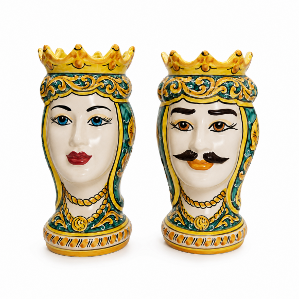 Coppia Teste Ceramica Siciliana Caltagirone cm 25