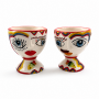 Head Vases Couple of Sicilian Ceramic from Caltagirone, Verus Naif Series, 13 cm