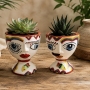 Head Vases Couple of Sicilian Ceramic from Caltagirone, Verus Naif Series, 13 cm