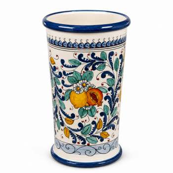 Portaombrelli in Ceramica di Caltagirone Melograni con Ornato Blu – H 53 cm