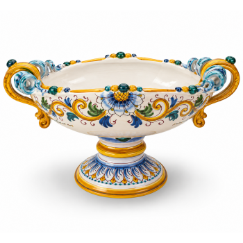 Centrotavola in Ceramica di Caltagirone Decorato a Mano con Manici – L. 45 x H. 24 cm