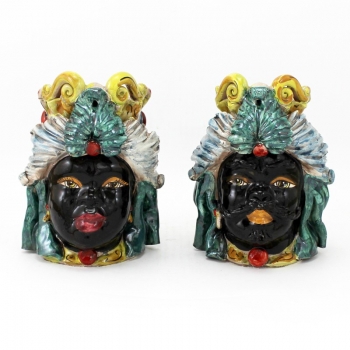 Coppia Teste ceramica Caltagirone Verus  h 20