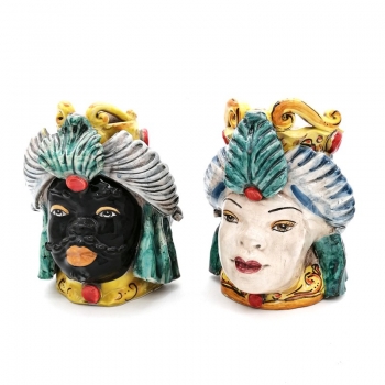 A pair of Sicilian ceramic heads vases H 20