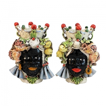 Coppia Teste Ceramica Con Frutta H.25